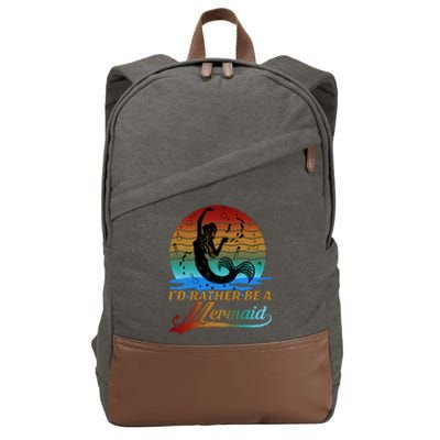 Id Rather Be A Mermaid Cute 90s Retro Sunset Silhouette Mermaid Slogan Cotton Canvas Backpack