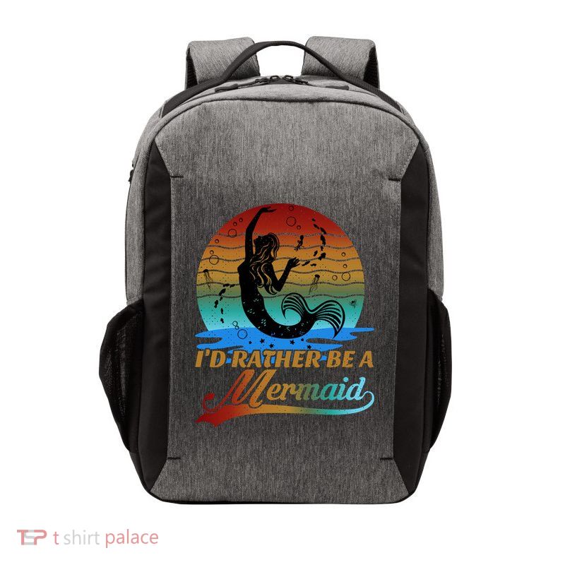 Id Rather Be A Mermaid Cute 90s Retro Sunset Silhouette Mermaid Slogan Vector Backpack