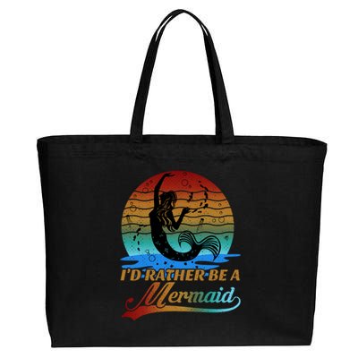 Id Rather Be A Mermaid Cute 90s Retro Sunset Silhouette Mermaid Slogan Cotton Canvas Jumbo Tote