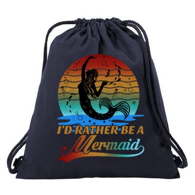 Id Rather Be A Mermaid Cute 90s Retro Sunset Silhouette Mermaid Slogan Drawstring Bag