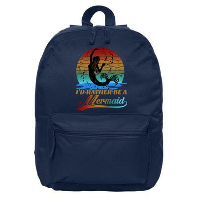 Id Rather Be A Mermaid Cute 90s Retro Sunset Silhouette Mermaid Slogan 16 in Basic Backpack