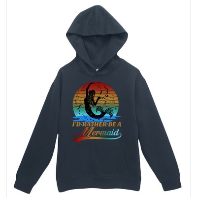 Id Rather Be A Mermaid Cute 90s Retro Sunset Silhouette Mermaid Slogan Urban Pullover Hoodie