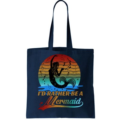 Id Rather Be A Mermaid Cute 90s Retro Sunset Silhouette Mermaid Slogan Tote Bag