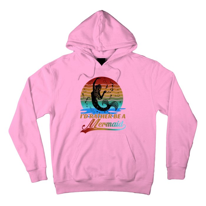 Id Rather Be A Mermaid Cute 90s Retro Sunset Silhouette Mermaid Slogan Hoodie