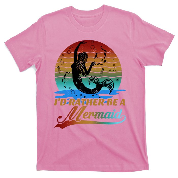 Id Rather Be A Mermaid Cute 90s Retro Sunset Silhouette Mermaid Slogan T-Shirt