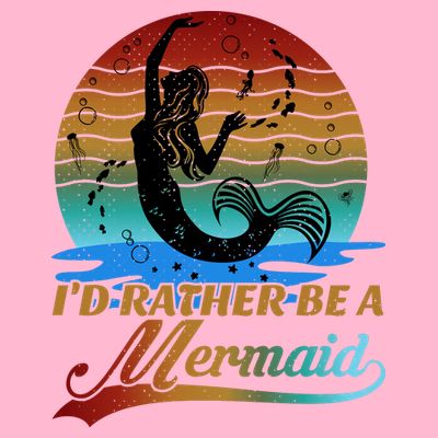 Id Rather Be A Mermaid Cute 90s Retro Sunset Silhouette Mermaid Slogan T-Shirt