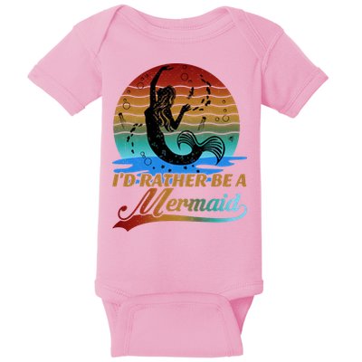 Id Rather Be A Mermaid Cute 90s Retro Sunset Silhouette Mermaid Slogan Baby Bodysuit