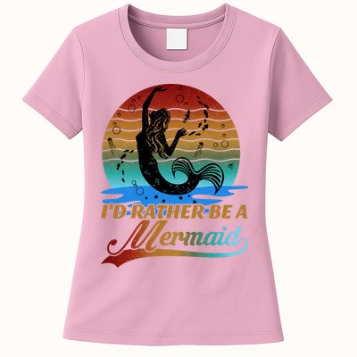 Id Rather Be A Mermaid Cute 90s Retro Sunset Silhouette Mermaid Slogan Womens T-Shirt