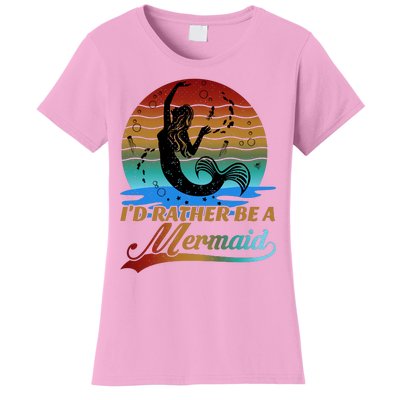 Id Rather Be A Mermaid Cute 90s Retro Sunset Silhouette Mermaid Slogan Women's T-Shirt