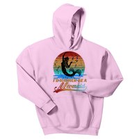 Id Rather Be A Mermaid Cute 90s Retro Sunset Silhouette Mermaid Slogan Kids Hoodie