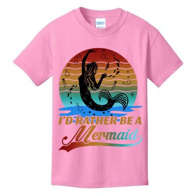 Id Rather Be A Mermaid Cute 90s Retro Sunset Silhouette Mermaid Slogan Kids T-Shirt