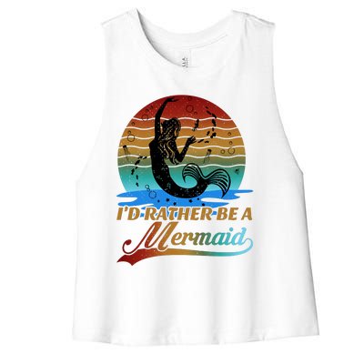 Id Rather Be A Mermaid Cute 90s Retro Sunset Silhouette Mermaid Slogan Women's Racerback Cropped Tank