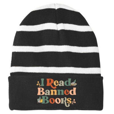 I Read Banned Books Week Librarian Freadom Reader Nerd Striped Beanie with Solid Band