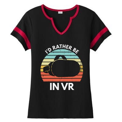 ID Rather Be In Vr Funny Virtual Reality Gamer Ladies Halftime Notch Neck Tee