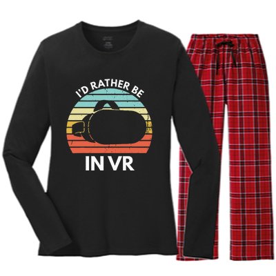 ID Rather Be In Vr Funny Virtual Reality Gamer Women's Long Sleeve Flannel Pajama Set 