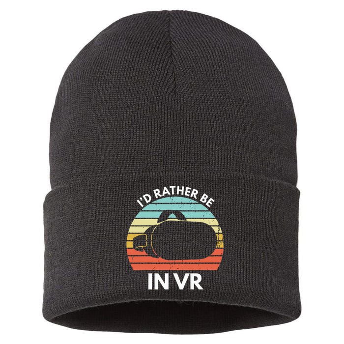 ID Rather Be In Vr Funny Virtual Reality Gamer Sustainable Knit Beanie