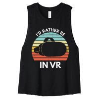 ID Rather Be In Vr Funny Virtual Reality Gamer Women's Racerback Cropped Tank