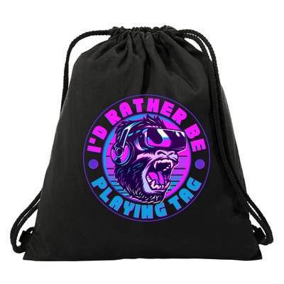 ID Rather Be Playing Tag Vr Gamer Ape Gorilla Drawstring Bag