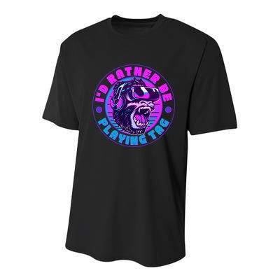 ID Rather Be Playing Tag Vr Gamer Ape Gorilla Youth Performance Sprint T-Shirt