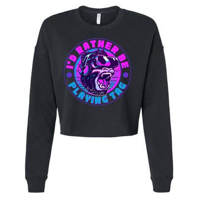 ID Rather Be Playing Tag Vr Gamer Ape Gorilla Cropped Pullover Crew