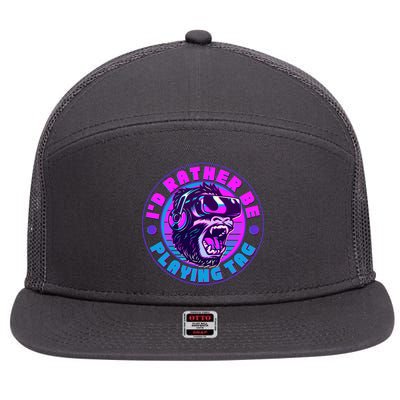 ID Rather Be Playing Tag Vr Gamer Ape Gorilla 7 Panel Mesh Trucker Snapback Hat