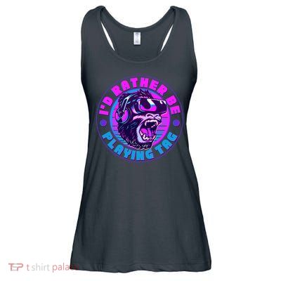 ID Rather Be Playing Tag Vr Gamer Ape Gorilla Ladies Essential Flowy Tank