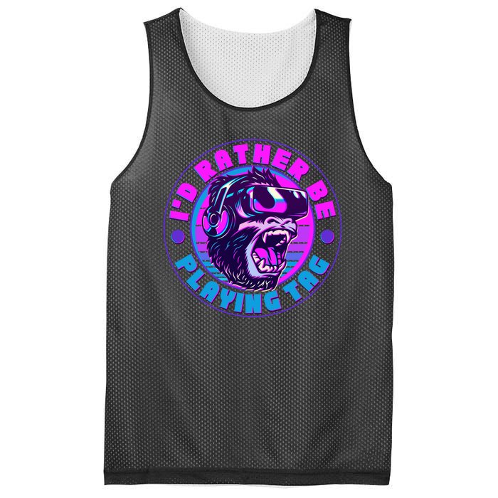 ID Rather Be Playing Tag Vr Gamer Ape Gorilla Mesh Reversible Basketball Jersey Tank