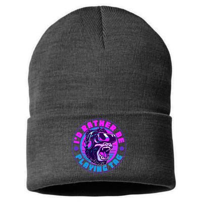 ID Rather Be Playing Tag Vr Gamer Ape Gorilla Sustainable Knit Beanie