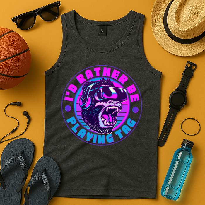 ID Rather Be Playing Tag Vr Gamer Ape Gorilla Tank Top
