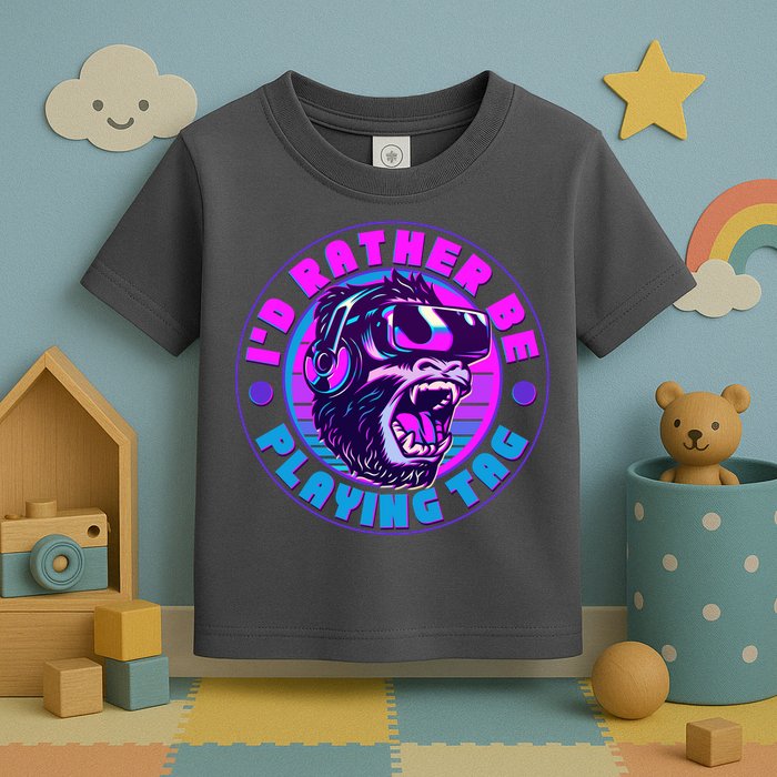 ID Rather Be Playing Tag Vr Gamer Ape Gorilla Toddler T-Shirt