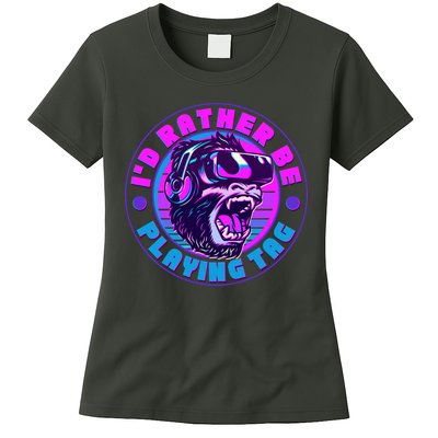 ID Rather Be Playing Tag Vr Gamer Ape Gorilla Womens T-Shirt