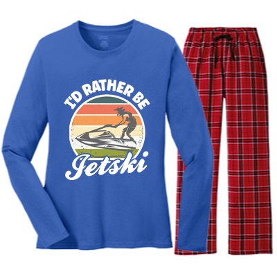 Id Rather Be Jetski Jet Skiing Fan Funny Jetski Cute Gift Women's Long Sleeve Flannel Pajama Set 