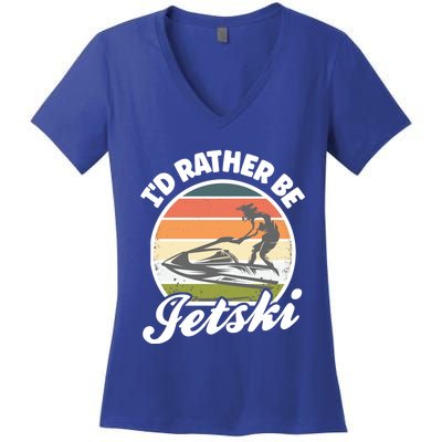 Id Rather Be Jetski Jet Skiing Fan Funny Jetski Cute Gift Women's V-Neck T-Shirt