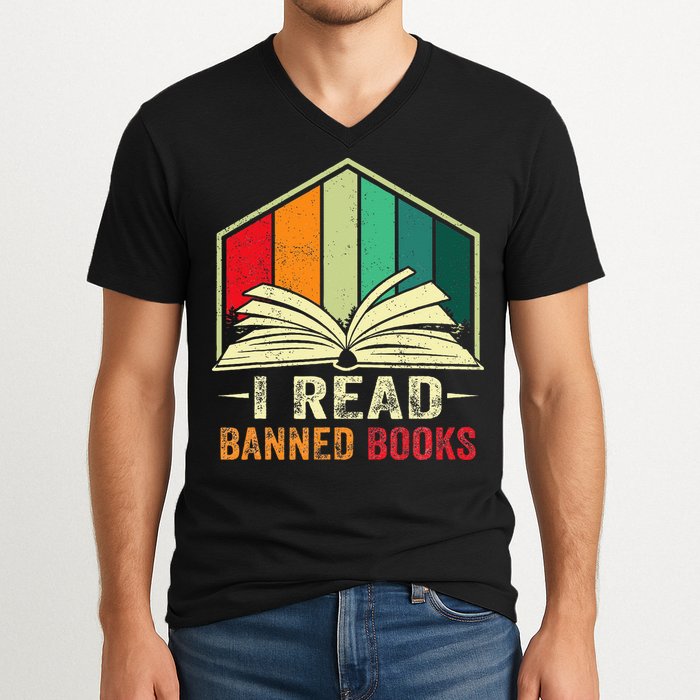 I Read Banned Books Week Librarian Freedom Reader Nerd V-Neck T-Shirt