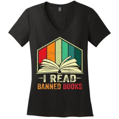 I Read Banned Books Week Librarian Freedom Reader Nerd Women's V-Neck T-Shirt