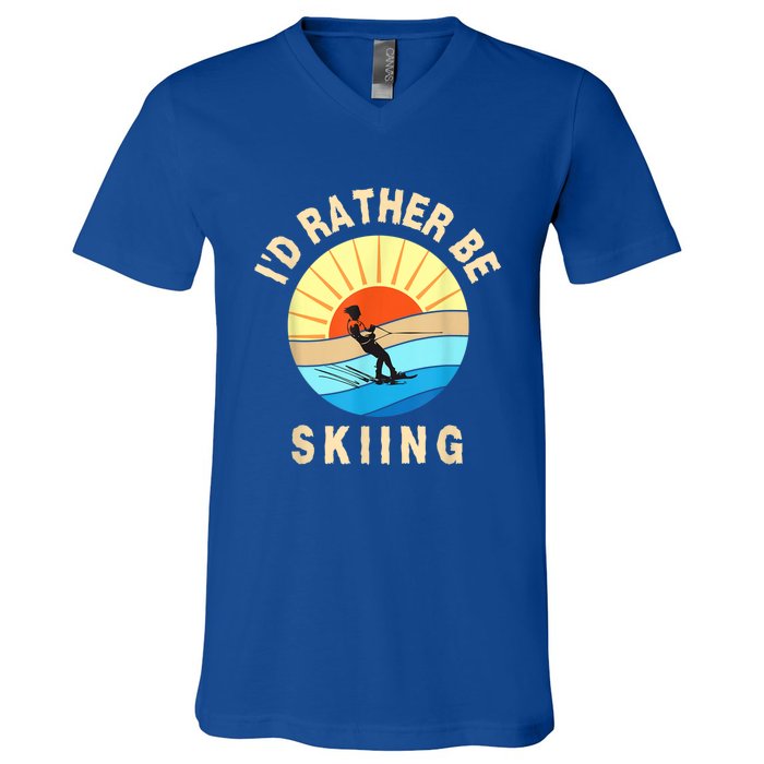 Id Rather Be Water Skiing Fun Water Sport Ski Wear V-Neck T-Shirt