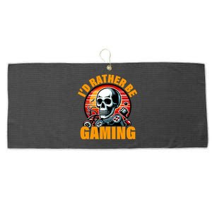 ID Rather Be Gaming Funny Gamer Skeleton Humor Gift Large Microfiber Waffle Golf Towel