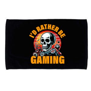 ID Rather Be Gaming Funny Gamer Skeleton Humor Gift Microfiber Hand Towel