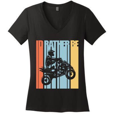 Id Rather Be Riding Quad Bikes Atv Brap Women's V-Neck T-Shirt