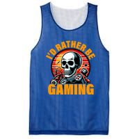 ID Rather Be Gaming Funny Gamer Skeleton Humor Meaningful Gift Mesh Reversible Basketball Jersey Tank