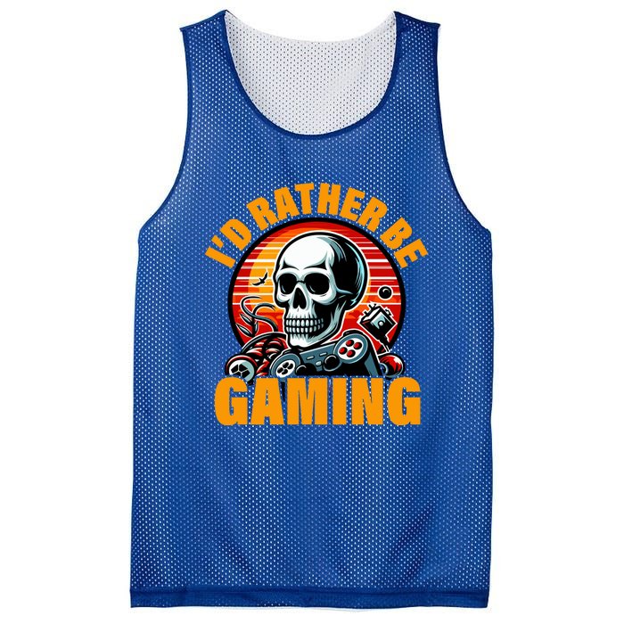 ID Rather Be Gaming Funny Gamer Skeleton Humor Meaningful Gift Mesh Reversible Basketball Jersey Tank