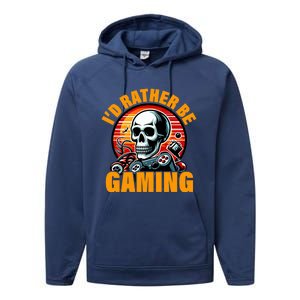 ID Rather Be Gaming Funny Gamer Skeleton Humor Meaningful Gift Performance Fleece Hoodie