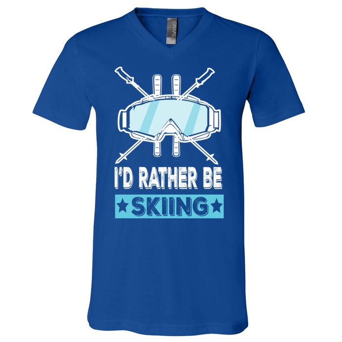 Id Rather Be Skiing Wintersport Ski Snowboard Gift V-Neck T-Shirt