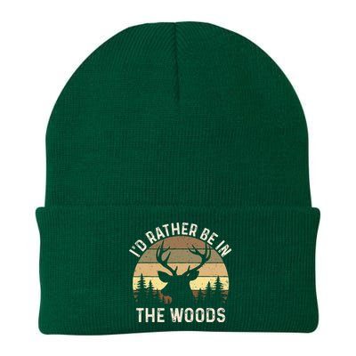 ID Rather Be In The Woods Retro Vintage Deer Lover Hunter Knit Cap Winter Beanie