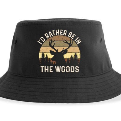 ID Rather Be In The Woods Retro Vintage Deer Lover Hunter Sustainable Bucket Hat