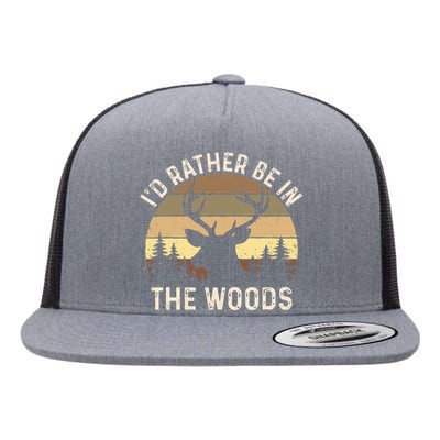 ID Rather Be In The Woods Retro Vintage Deer Lover Hunter Flat Bill Trucker Hat