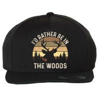 ID Rather Be In The Woods Retro Vintage Deer Lover Hunter Wool Snapback Cap