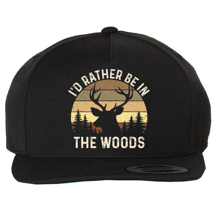 ID Rather Be In The Woods Retro Vintage Deer Lover Hunter Wool Snapback Cap