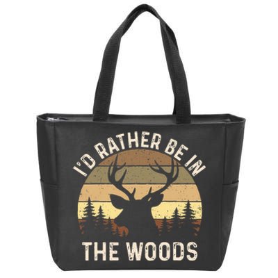 ID Rather Be In The Woods Retro Vintage Deer Lover Hunter Zip Tote Bag