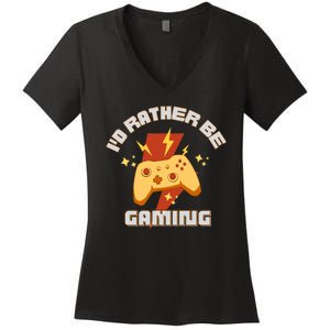 I'd Rather Be Gaming Funny Gaming Women's V-Neck T-Shirt